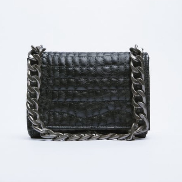 NWT RARE Zara Black Croc Embossed Faux Leather Shoulder Bag - Picture 3 of 17
